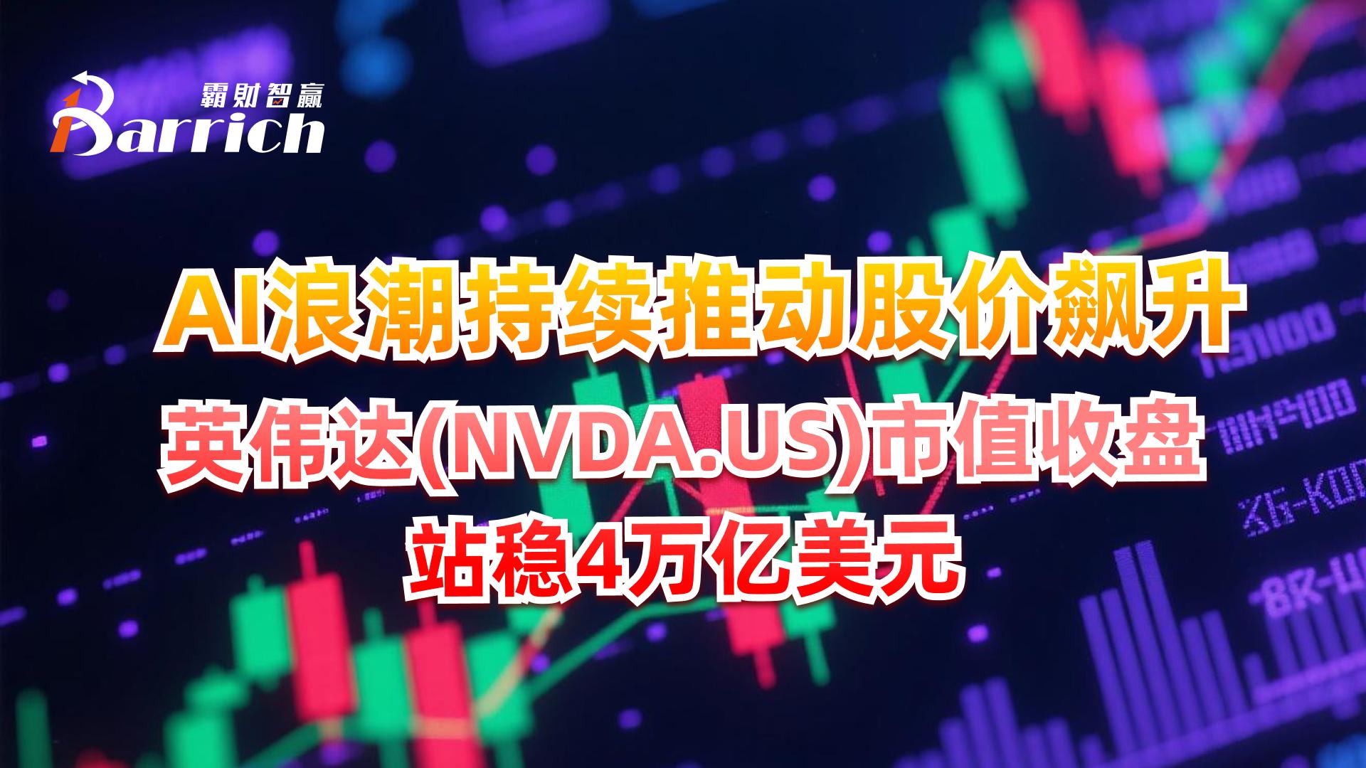AI浪潮持續推動股價飆升，英偉達市值收盤站穩4萬億美元